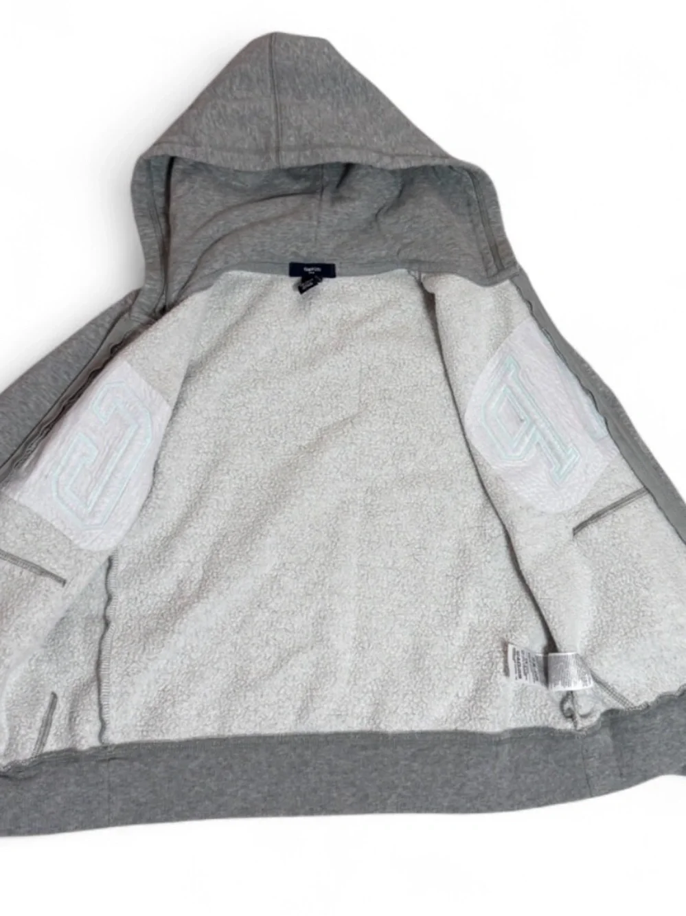Gap Kids Girls XL 12 Gray Sherpa Lined Full Zip Logo Hoodie Aqua GAP BTS Fall
